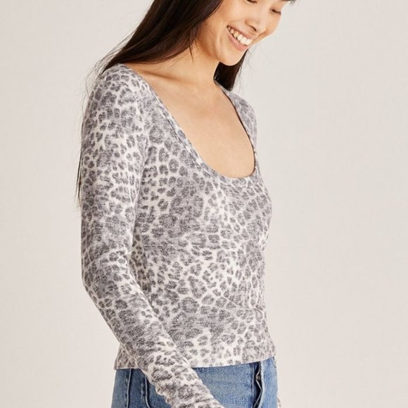 Z Supply Hollis Leopard Sweater Top Heather Grey Small - Picture 2 of 8